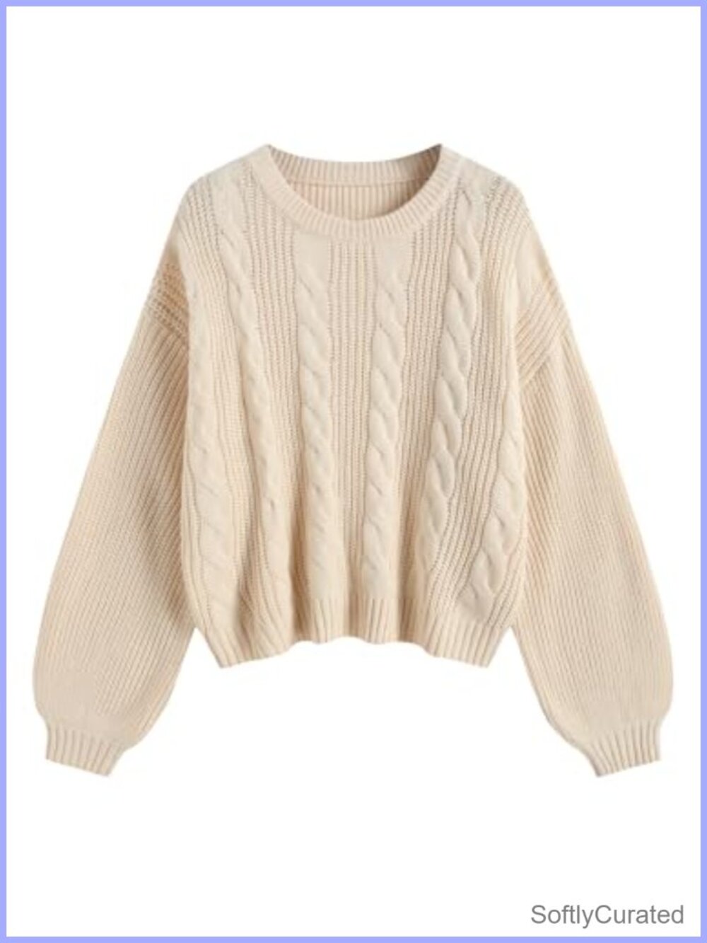 Cable Knit Sweater Oversized Lantern Sleeve Pullover Top